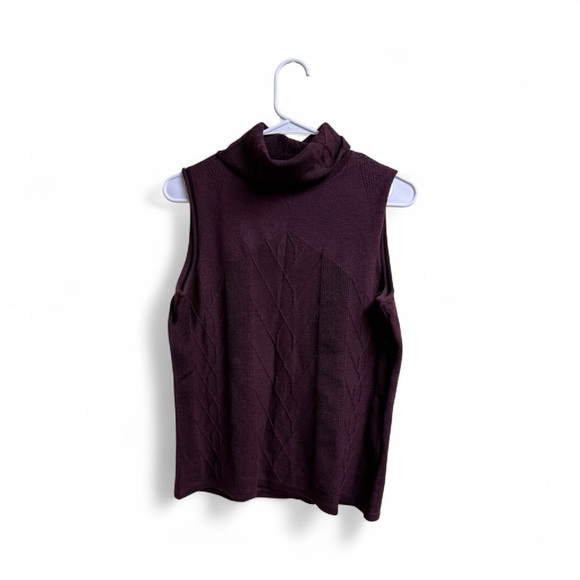 100% Merino Wool Sleeveless Turtleneck Sweater Vest Burgundy M Katherine Kelly - Picture 1 of 3
